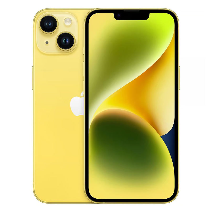 Used, second hand, and refurbished yellow iPhone 14 in 128GB, 256GB and 512GB